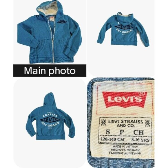 Levi's Other - Levi's Boys Blue Zip Up Lined Hoodie S Turquoise Blue Youth Sweatshirt